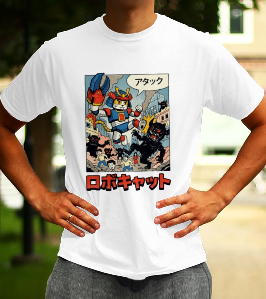 RoboCat Attack Japanese Mecha Kaiju T-Shirt
