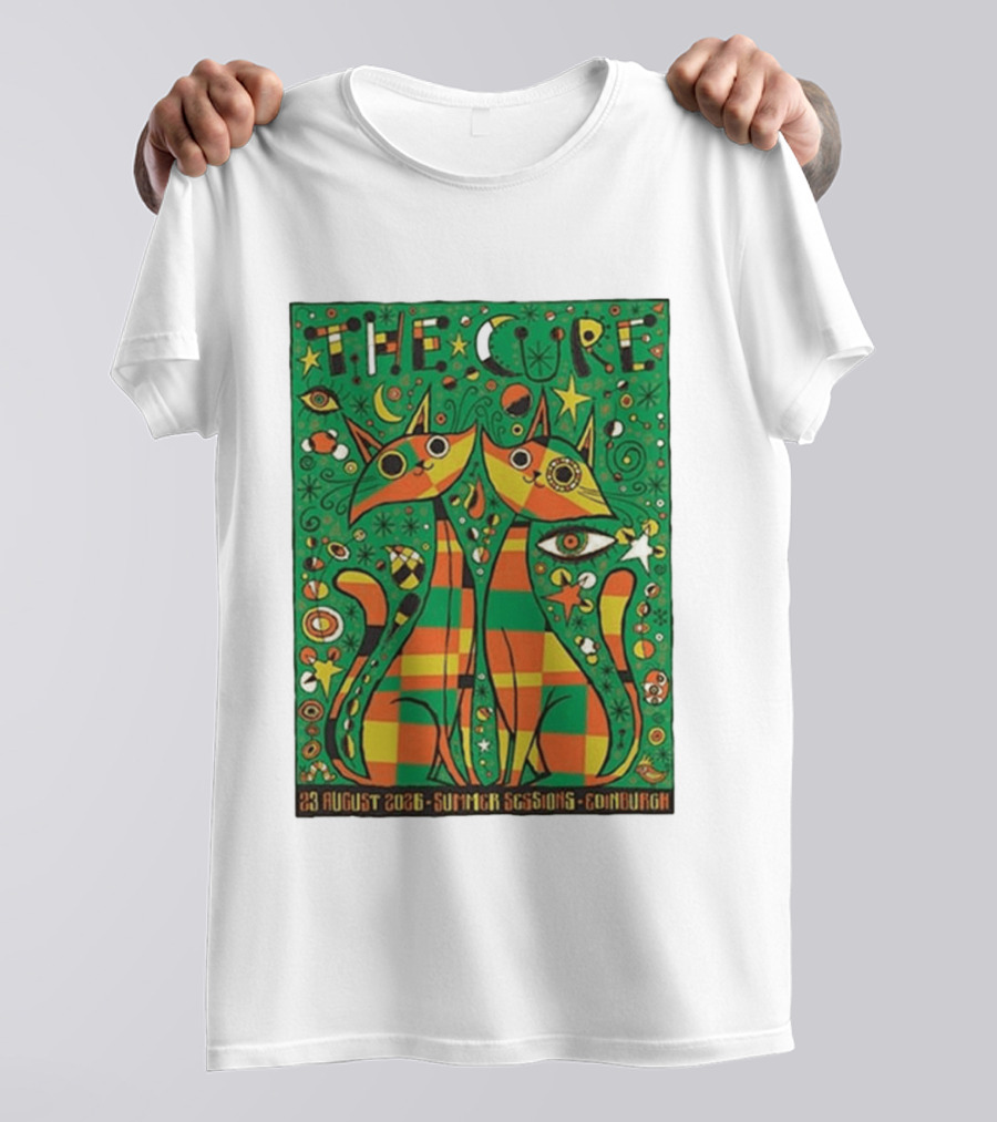 The Cure Summer Sessions Edinburgh August 2026 Two Cats Psychedelic T-Shirt