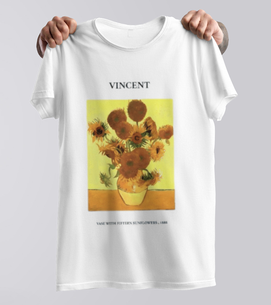 Vincent Van Gogh Sunflowers Vase Painting Vincent Written On It T-Shirt
