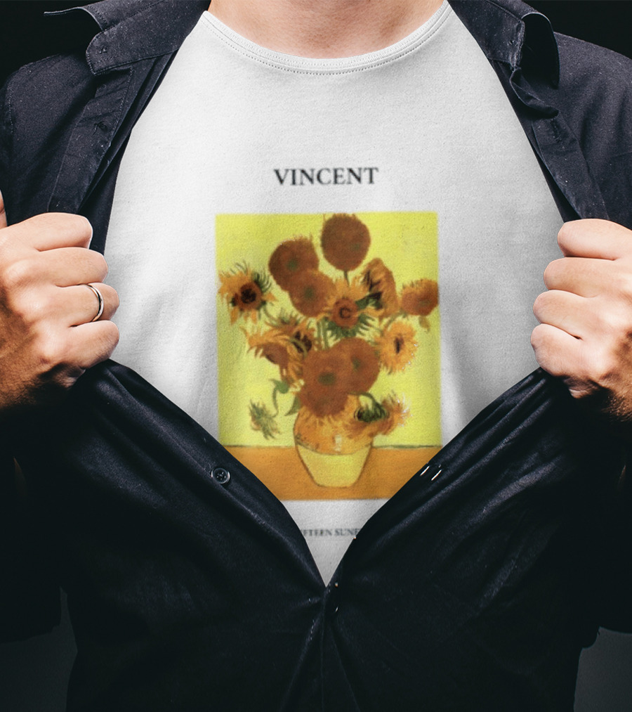 Vincent Van Gogh Sunflowers Vase Painting Vincent Written On It T-Shirt