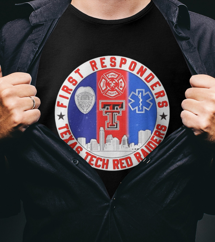 First Responders Texas Tech Red Raiders Fire Department Police EMS Skyline T-Shirt