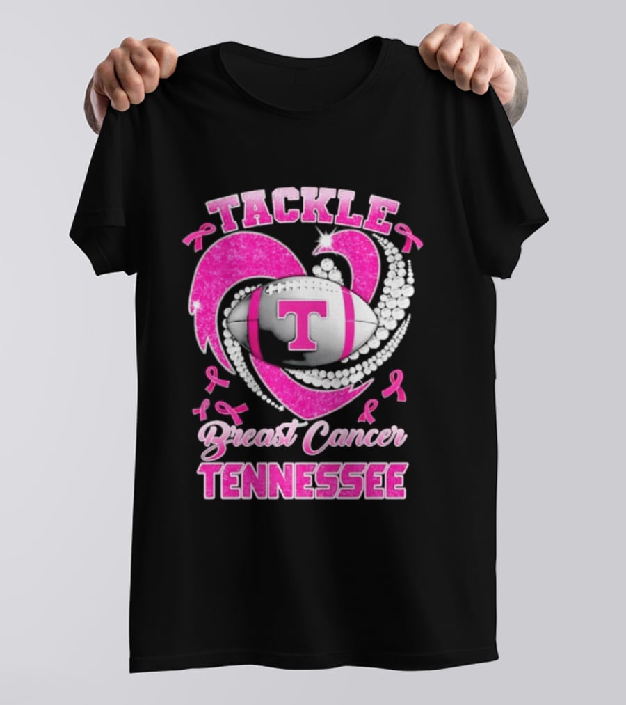Tackle Breast Cancer Tennessee Volunteers Pink Ribbon Football Awareness T-Shirt