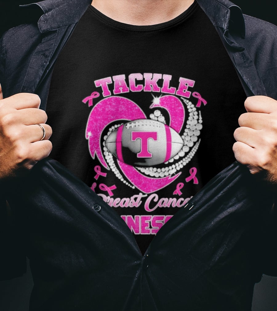 Tackle Breast Cancer Tennessee Volunteers Pink Ribbon Football Awareness T-Shirt