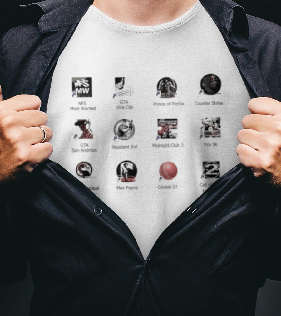 NFS Most Wanted GTA Vice City Prince Of Persia Counter Strike Call Of Duty Desktop Classics T-Shirt