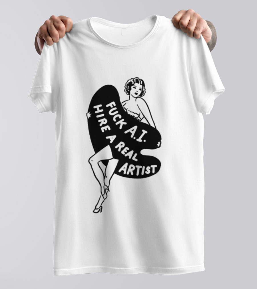 Fuck AI Hire A Real Artist Vintage Pin Up Style Palette T-Shirt