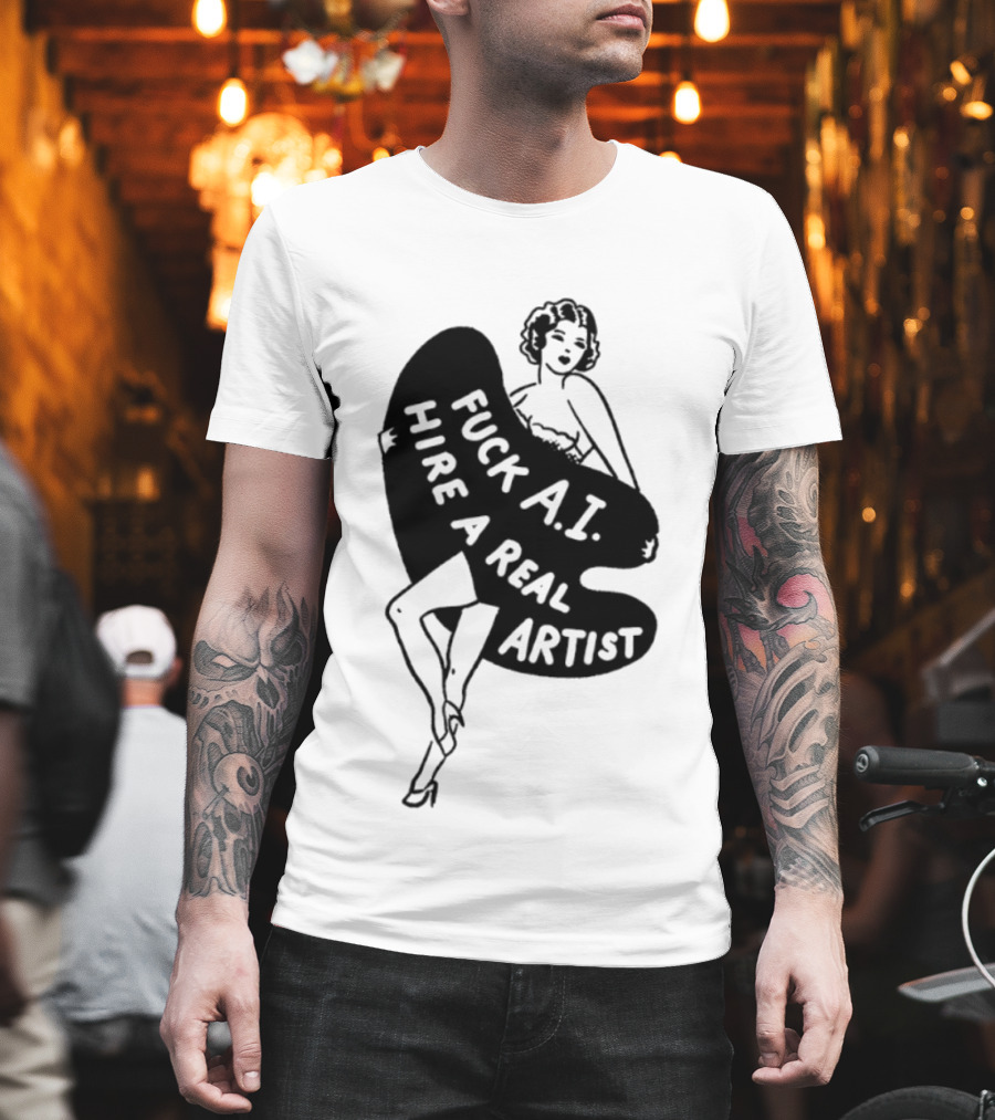 Fuck AI Hire A Real Artist Vintage Pin Up Style Palette T-Shirt