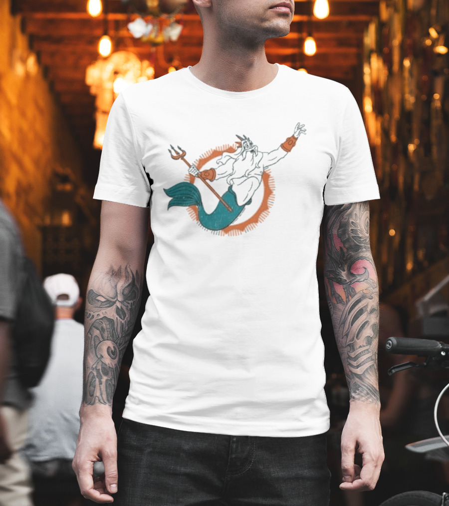 Miami Dolphins King Triton Pose With Trident And Aqua Tail T-Shirt