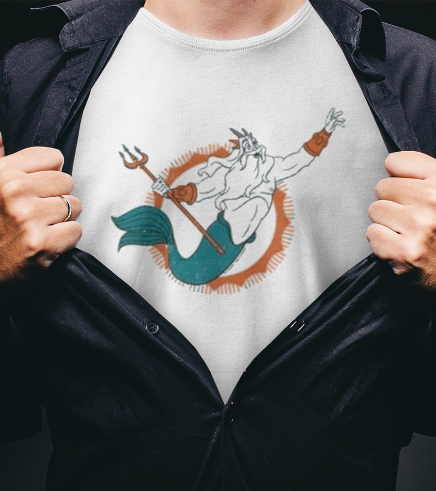 Miami Dolphins King Triton Pose With Trident And Aqua Tail T-Shirt