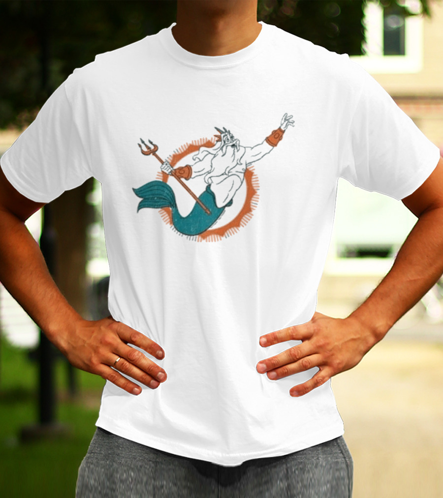 Miami Dolphins King Triton Pose With Trident And Aqua Tail T-Shirt