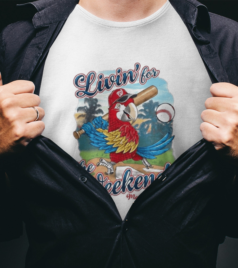 Livin' For The Weekend Nationals Margaritaville 2026 Macaw Baseball T-Shirt