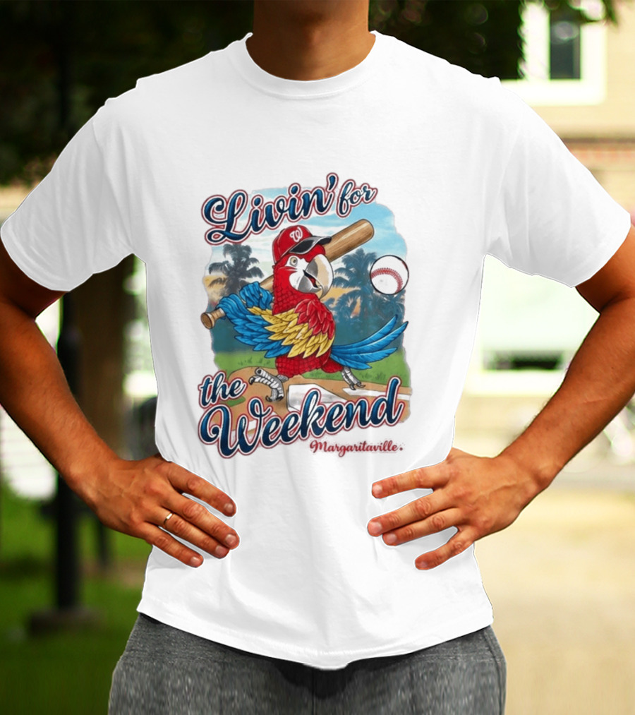 Livin' For The Weekend Nationals Margaritaville 2026 Macaw Baseball T-Shirt