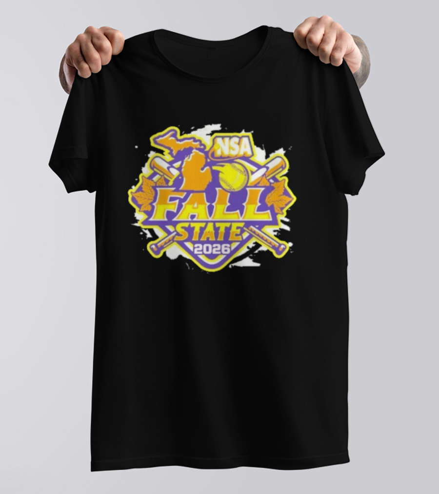 NSA Michigan 2026 Fall State Fastpitch Tournament Baseball Softball Leaves T-Shirt