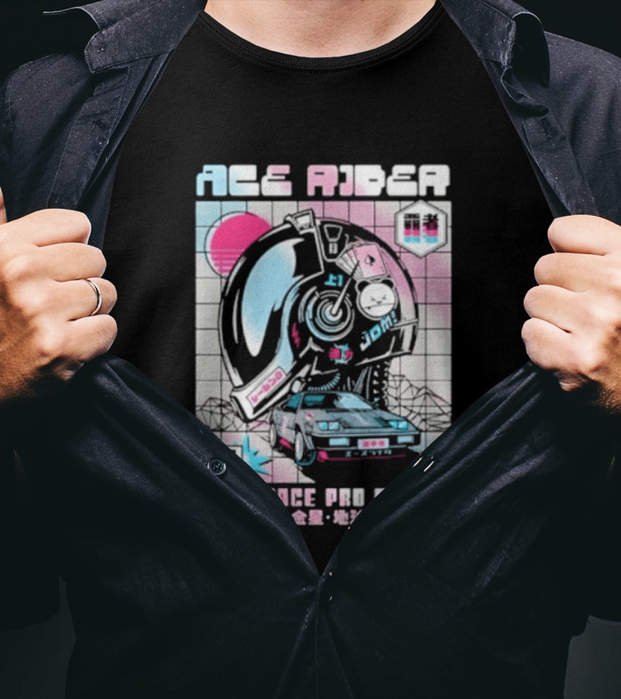 Ace Rider Space Pro Racing Cyberpunk Aesthetic Neon Retro Car T-Shirt