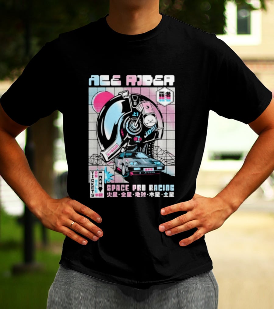 Ace Rider Space Pro Racing Cyberpunk Aesthetic Neon Retro Car T-Shirt