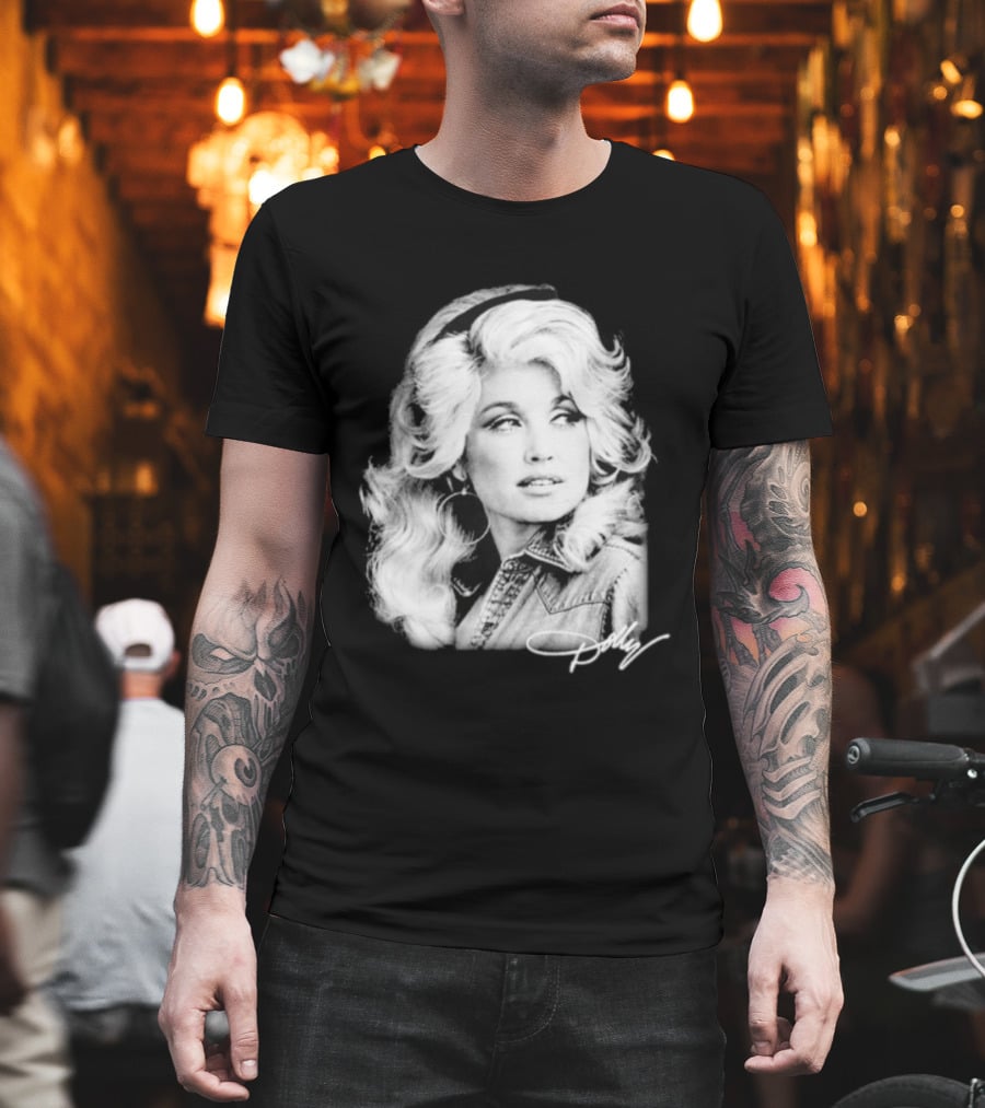 Dolly Parton Dolly Forever Legend Vintage Black And White Denim T-Shirt