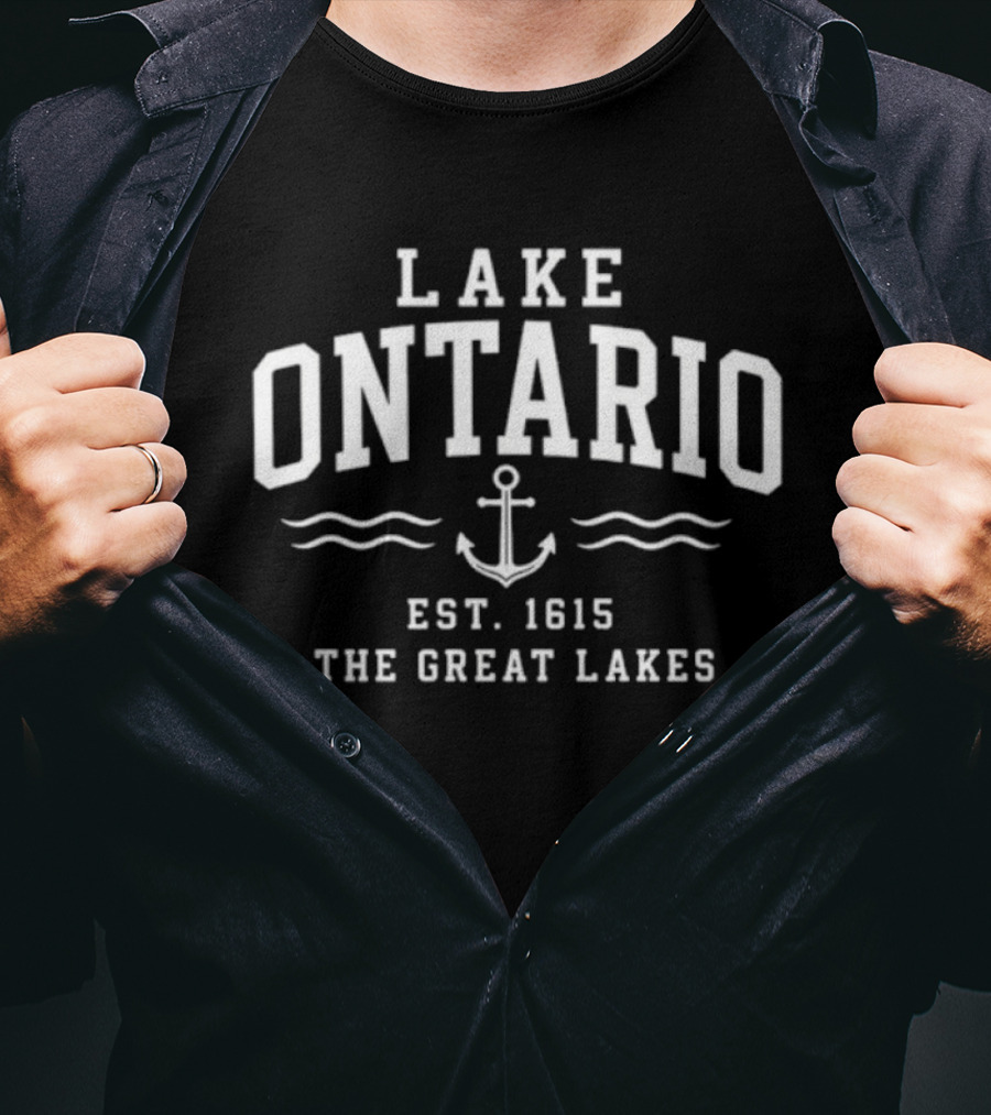Lake Ontario Est. 1615 The Great Lakes Anchor Waves T-Shirt