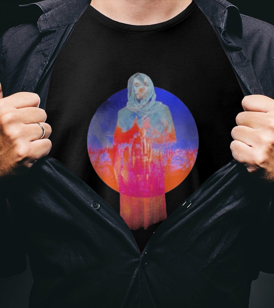 Hot Spot Eclipse Surreal Mystical Figure Eerie Hooded Apparition In Vibrant Color Spectrum T-Shirt
