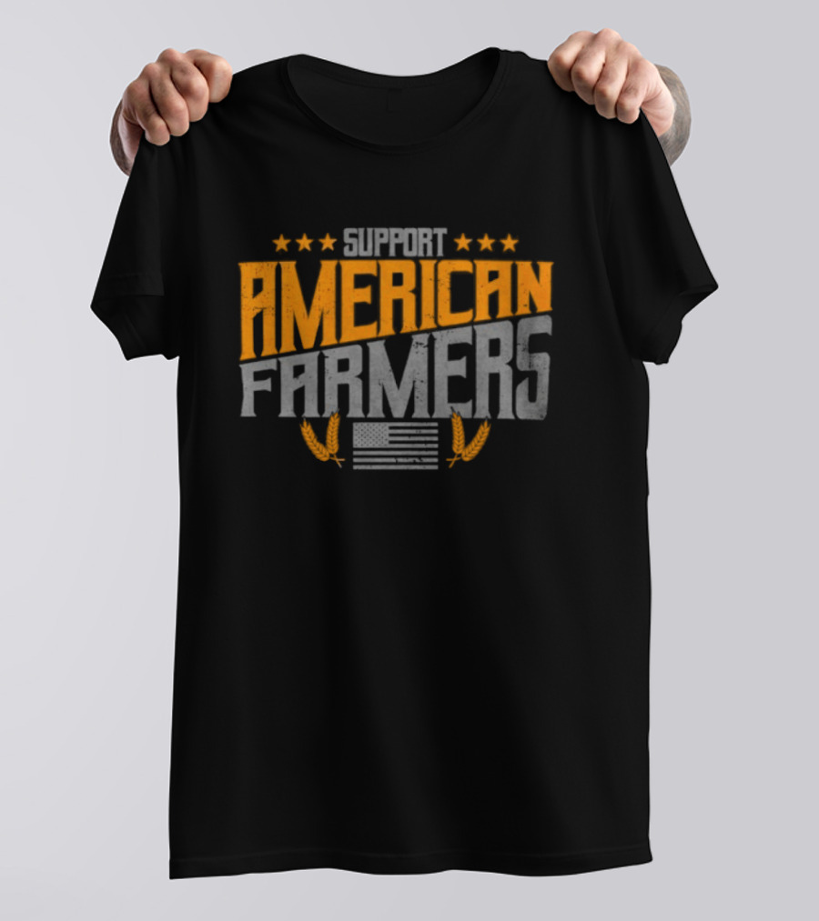 Support American Farmers Onyx Flag Stars And Tractor Wheels T-Shirt