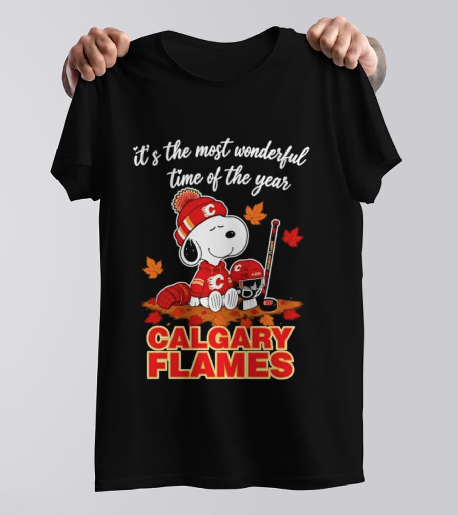 Calgary Flames Snoopy It's The Most Wonderful Time Of The Year T-Shirt