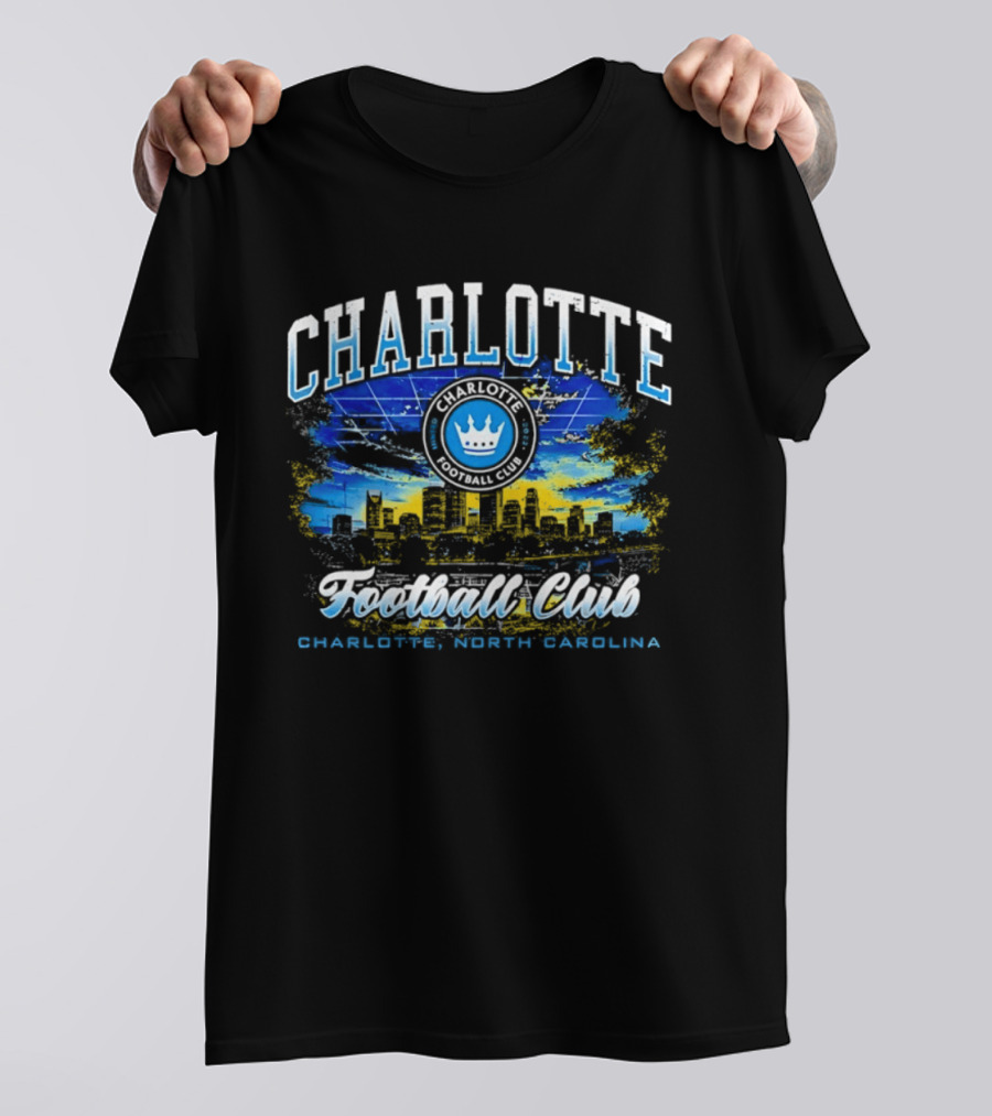 Charlotte Football Club Skyline Charlotte North Carolina Crown T-Shirt