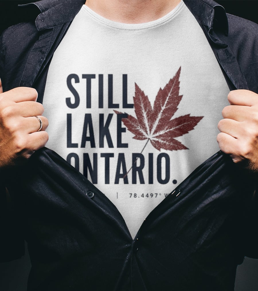 Still Lake Ontario Canadian Pride Red Maple Leaf Coordinates T-Shirt