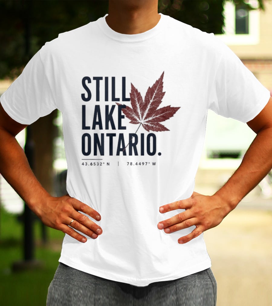Still Lake Ontario Canadian Pride Red Maple Leaf Coordinates T-Shirt