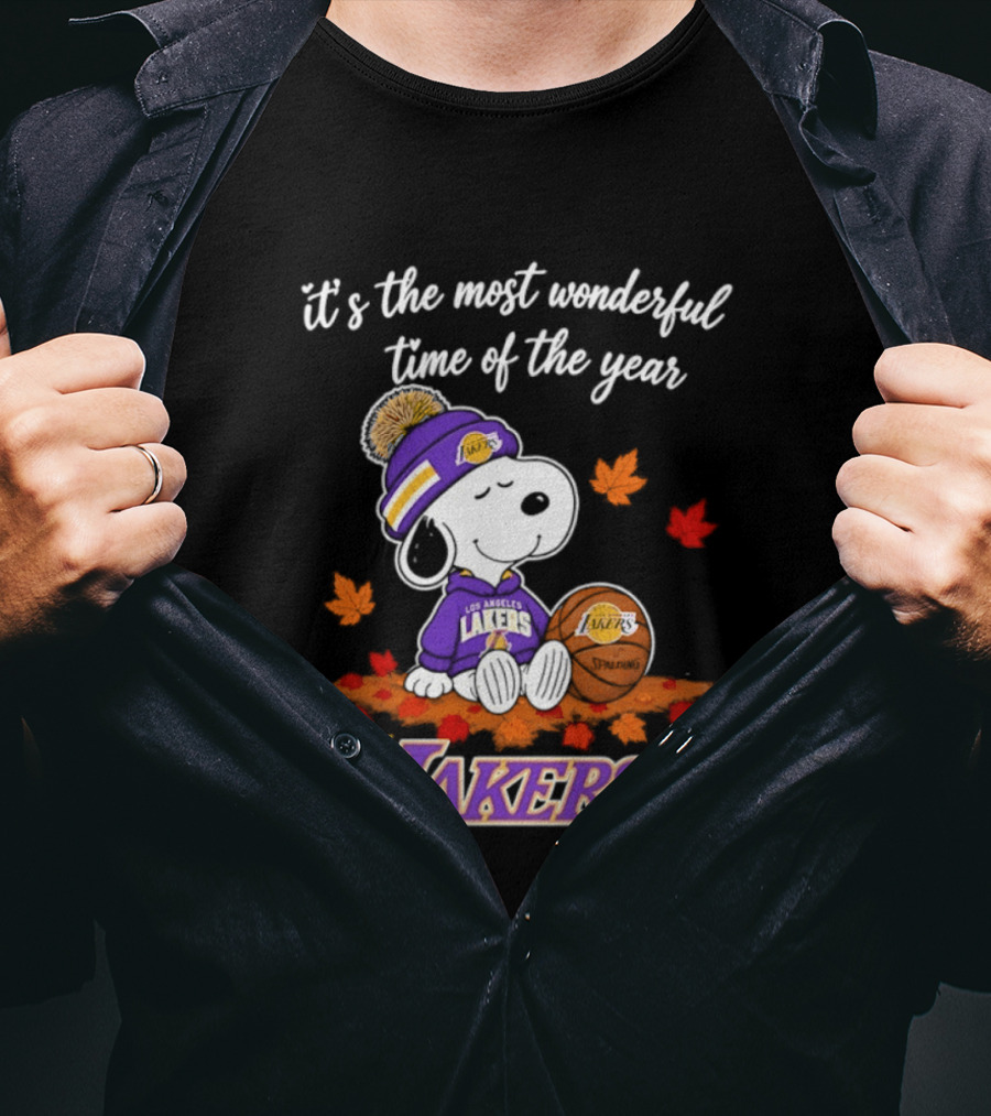 Los Angeles Lakers Snoopy Halloween 2026 It's The Most Wonderful Time Of The Year Peanuts Basketball Fall Leaves T-Shirt