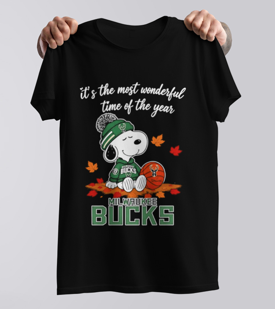 Milwaukee Bucks Snoopy 2026 It's The Most Wonderful Time Of The Year Halloween T-Shirt