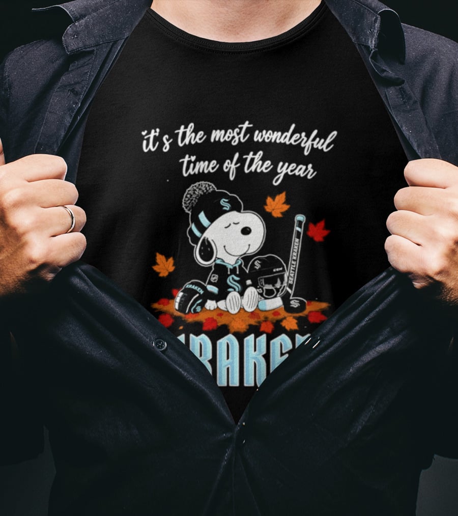 Seattle Kraken Snoopy Hockey Halloween 2026 It's The Most Wonderful Time Of The Year T-Shirt