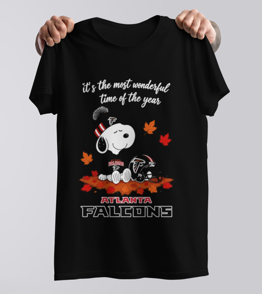 Atlanta Falcons Snoopy Fall Halloween 2026 Most Wonderful Time Of The Year Leaves T-Shirt