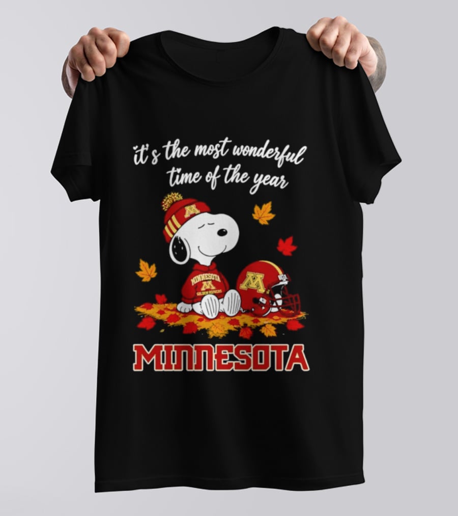 Minnesota Golden Gophers Snoopy Fall Autumn Leaves It's The Most Wonderful Time Of The Year T-Shirt