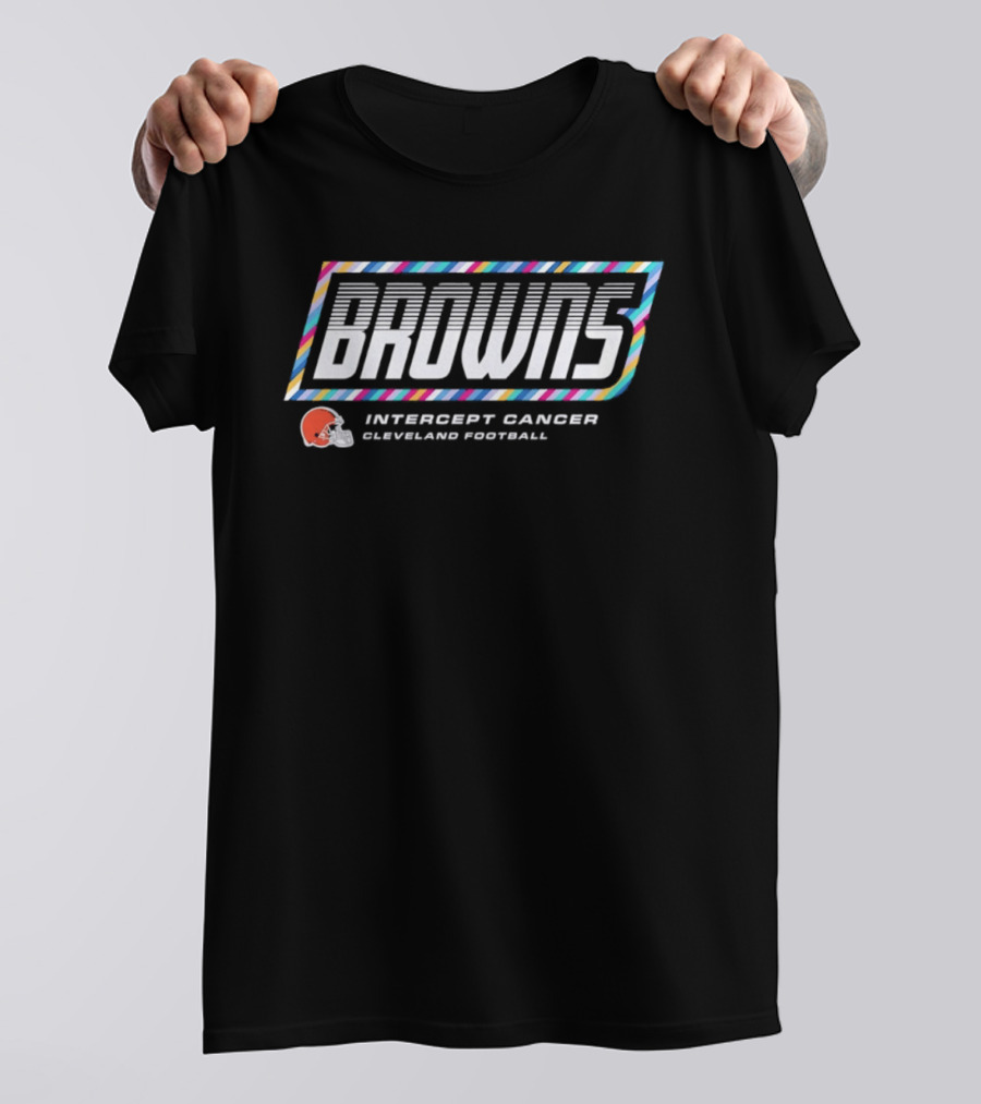 Cleveland Browns Intercept Cancer 2026 Crucial Catch Football Browns Helmet T-Shirt