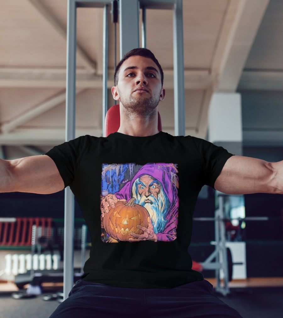 Pondering The Pumpkin Halloween Wizard With Jack O' Lantern 2026 T-Shirt