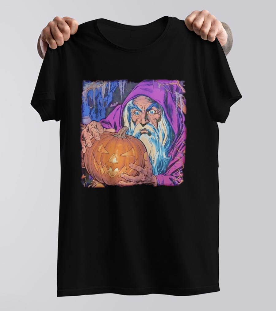 Pondering The Pumpkin Halloween Wizard With Jack O' Lantern 2026 T-Shirt