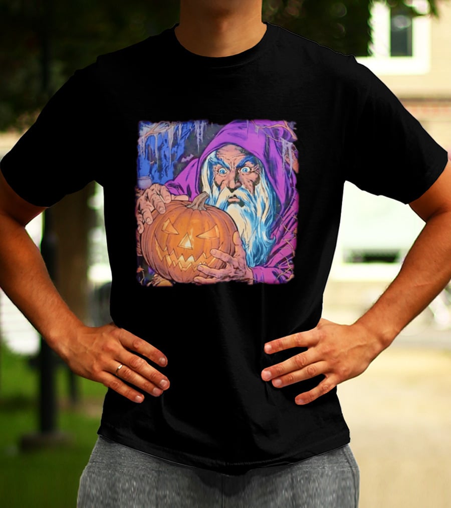 Pondering The Pumpkin Halloween Wizard With Jack O' Lantern 2026 T-Shirt