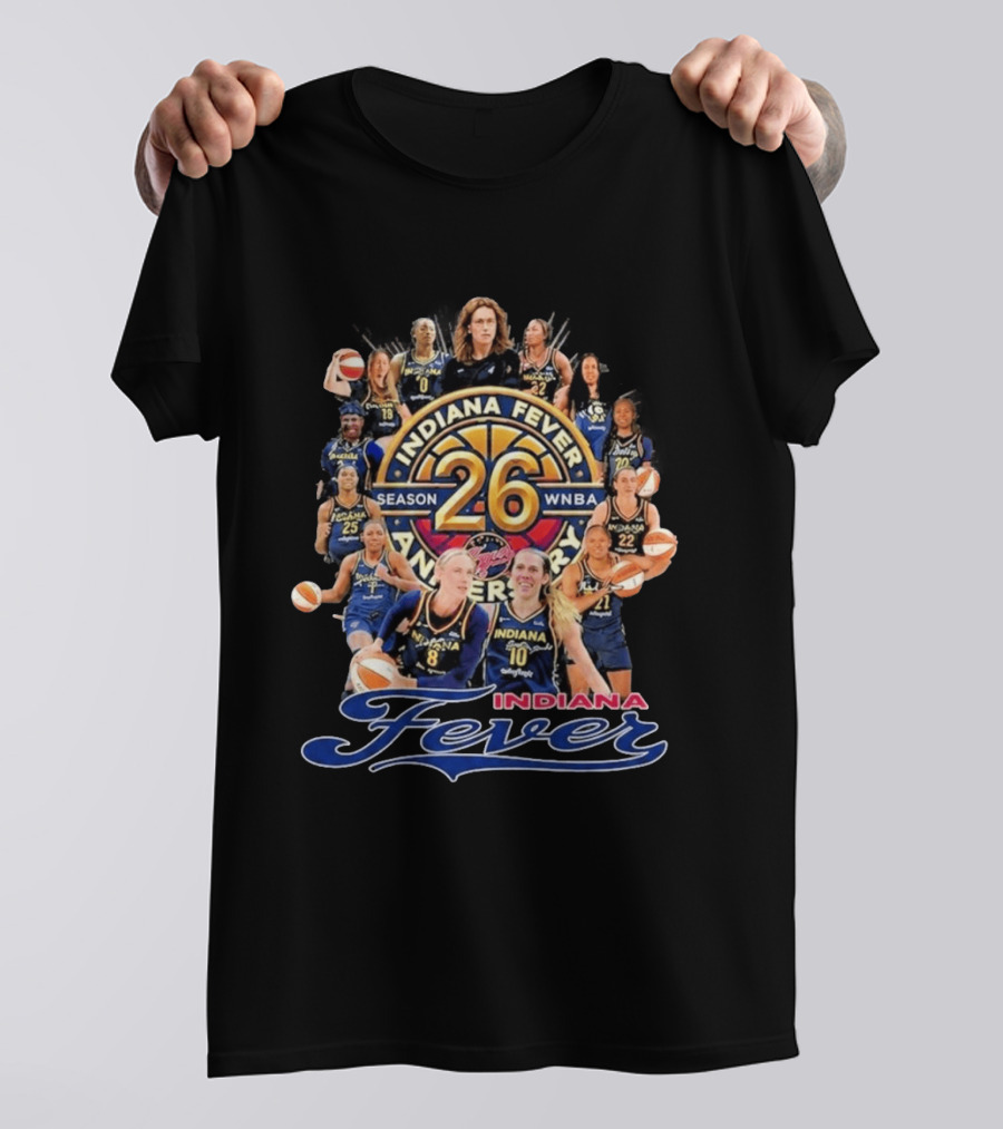 Indiana Fever 26 Season WNBA Anniversary Team Roster T-Shirt