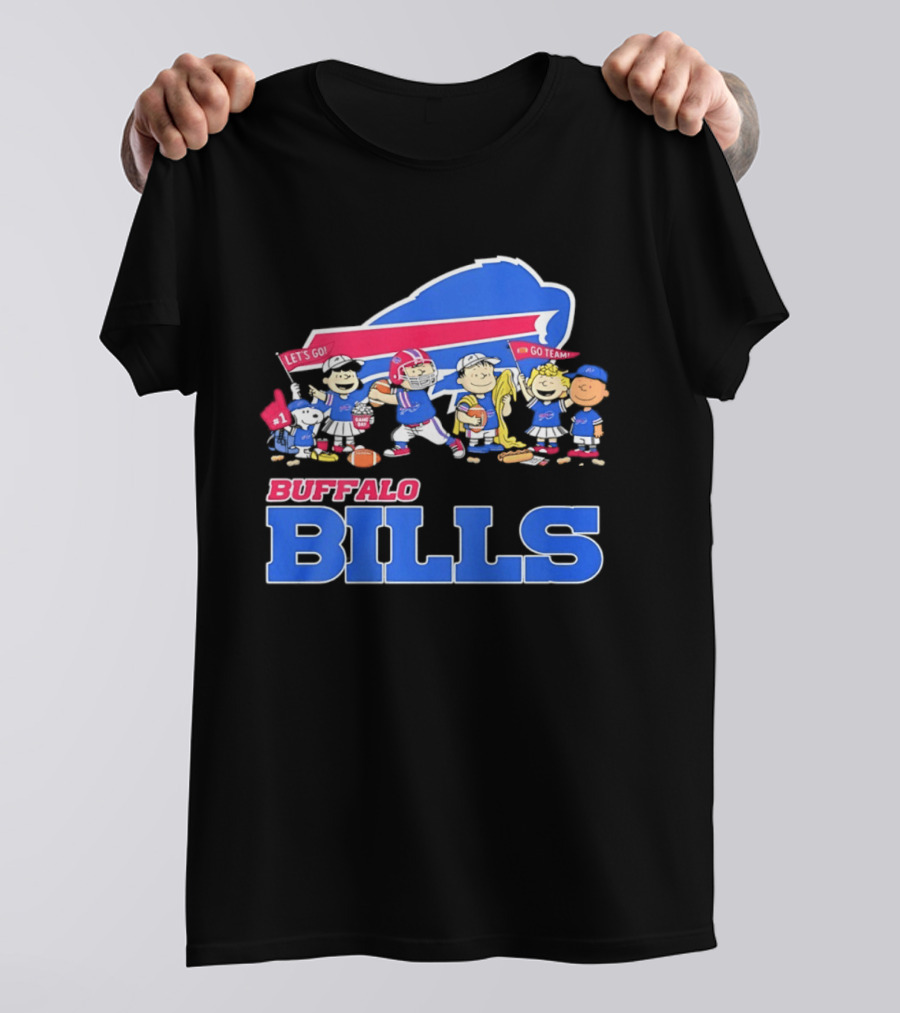 Peanuts Characters Supporting Buffalo Bills Team Fan Gear T-Shirt