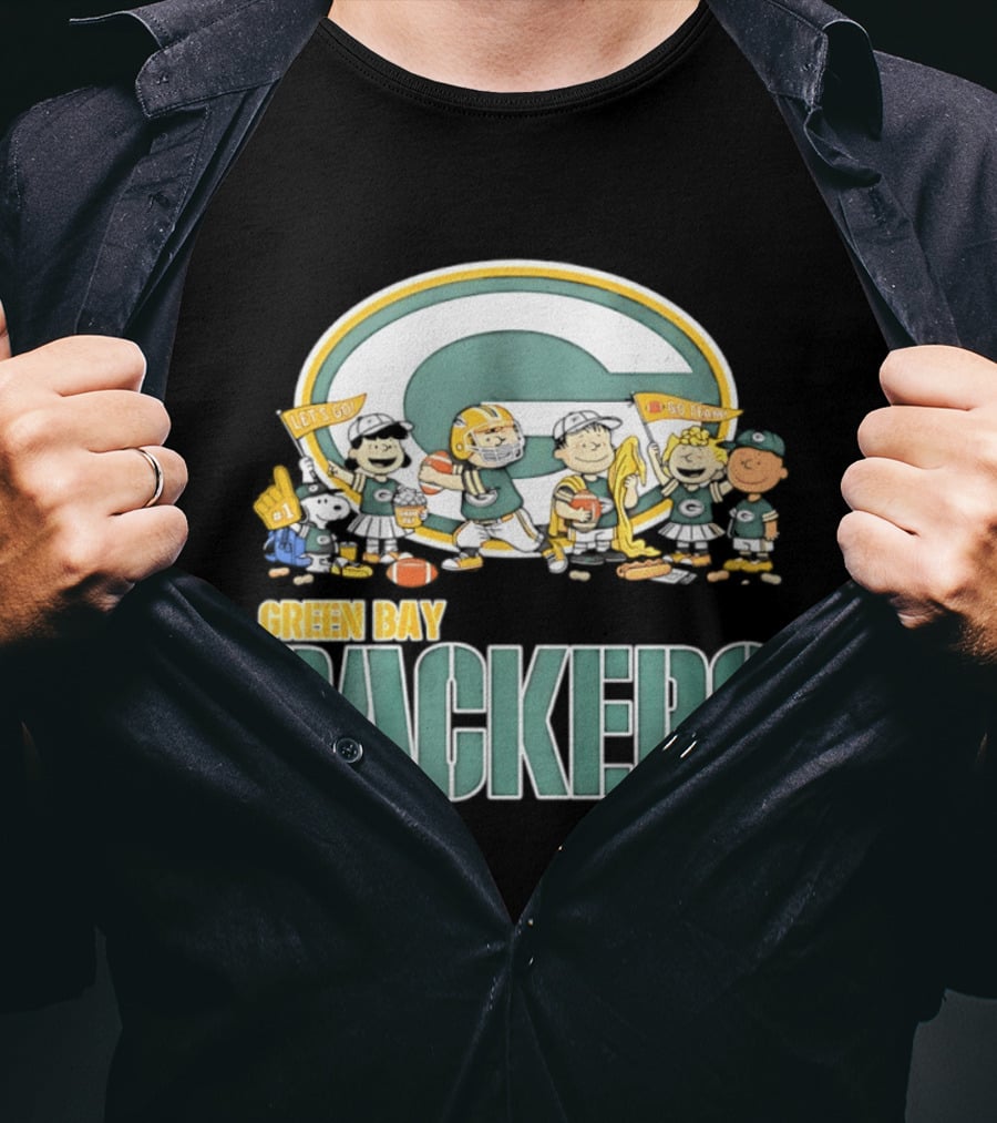 Peanuts Characters Celebrating Green Bay Packers Let's Go Go Team T-Shirt