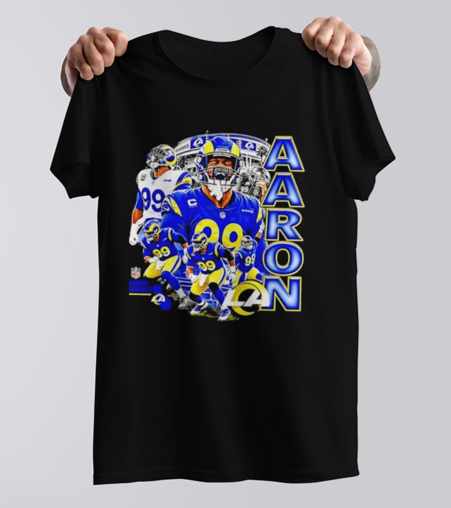 Aaron Donald Los Angeles Rams 99 Blue Collage 90s Bootleg T-Shirt