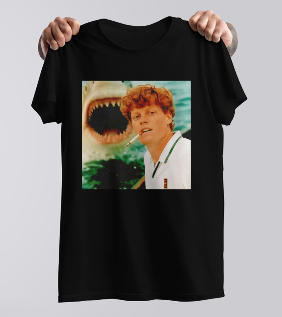 Jannik Sinner Smoking With Jaws Shark Behind T-Shirt