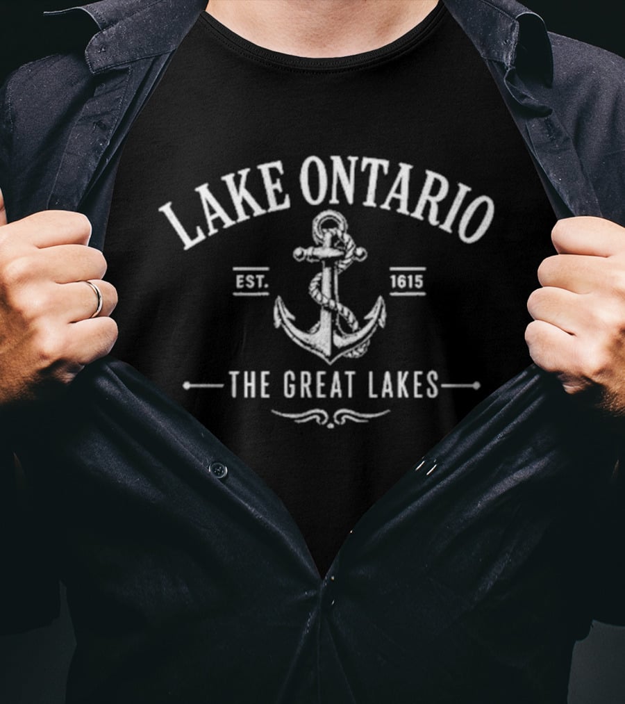 Lake Ontario The Great Lakes Est. 1815 Anchor Logo Vintage Nautical T-Shirt