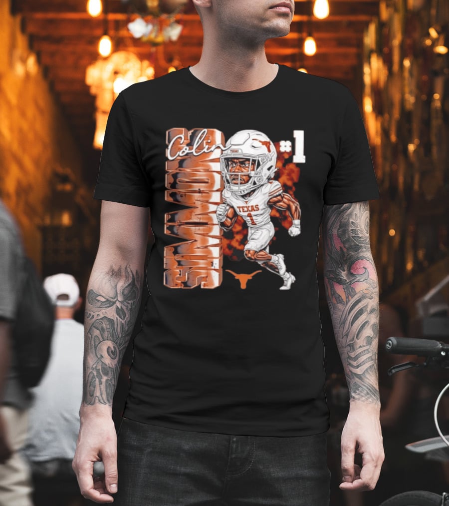 Colin Simmons #1 Texas Longhorns Football Caricature T-Shirt