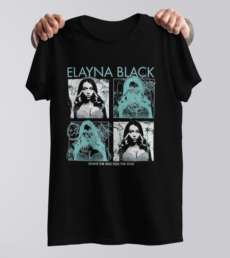 Elayna Black Starve The Ego Feed The Soul Portrait Grid T-Shirt