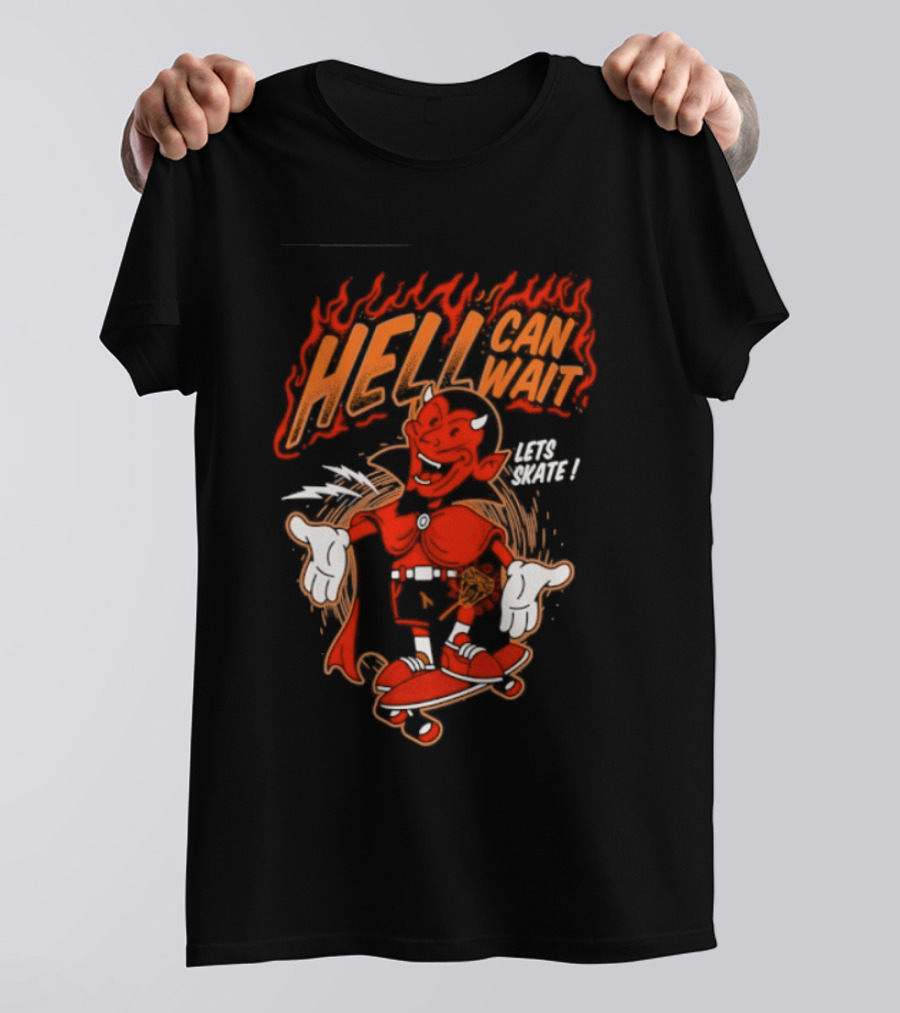Hell Can Wait Let's Skate Devil Skateboarding T-Shirt
