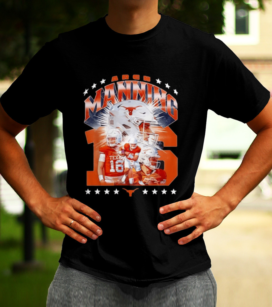 Texas Longhorns Arch Manning NCAA Football Collage Star Player Number 16 T-Shirt