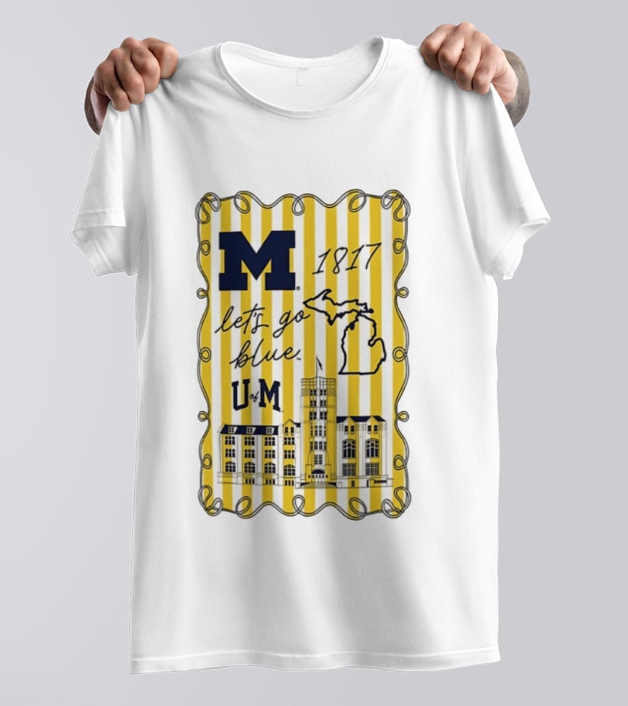 Michigan Wolverines M 1817 Let's Go Blue U Of M Campus Map T-Shirt