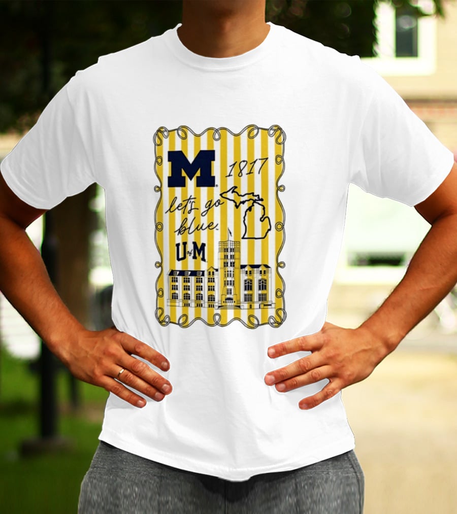Michigan Wolverines M 1817 Let's Go Blue U Of M Campus Map T-Shirt