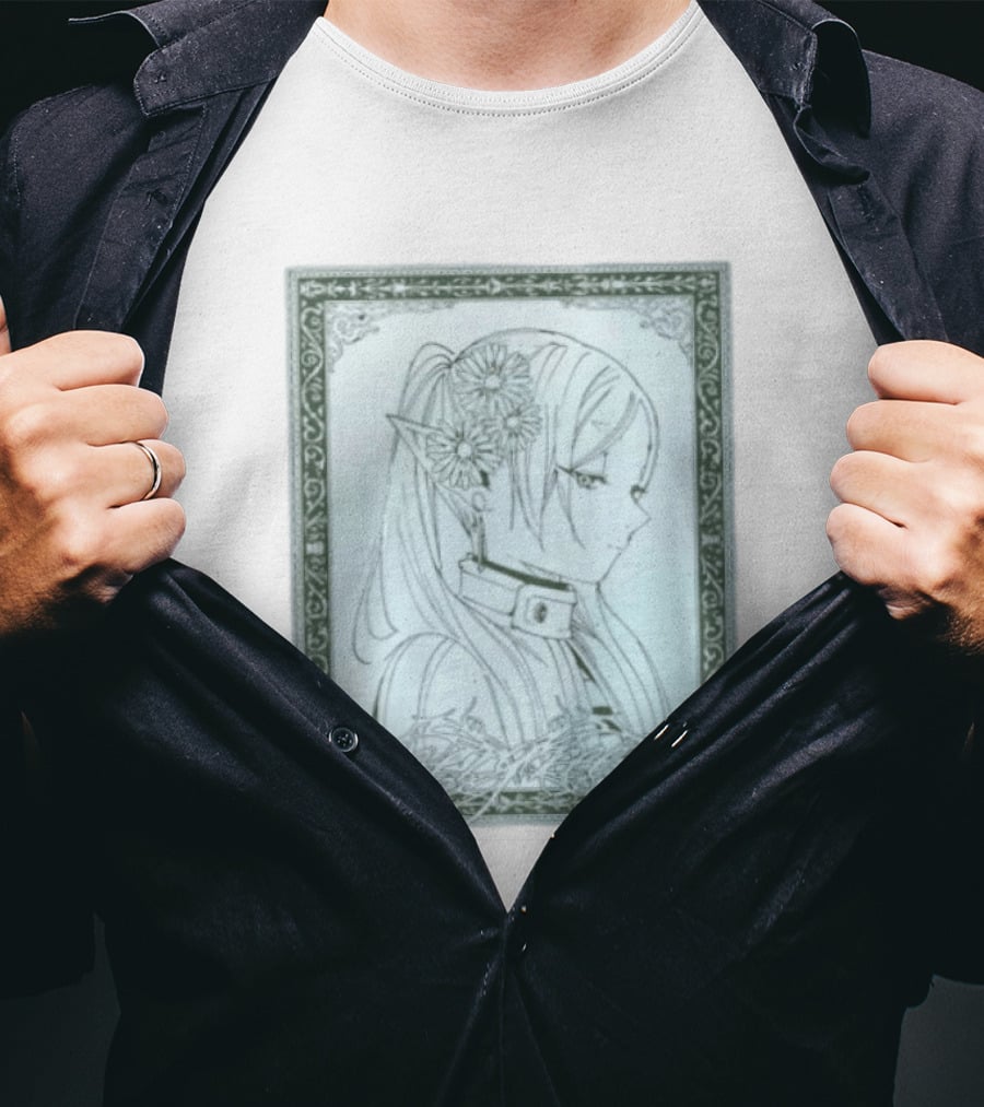 Frieren Evergreen Elf Girl Floral Fantasy Art Nouveau T-Shirt