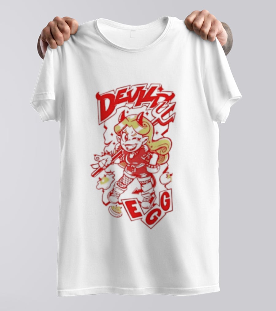 Devil Egg Cartoon Character With Pitchfork And Horns T-Shirt