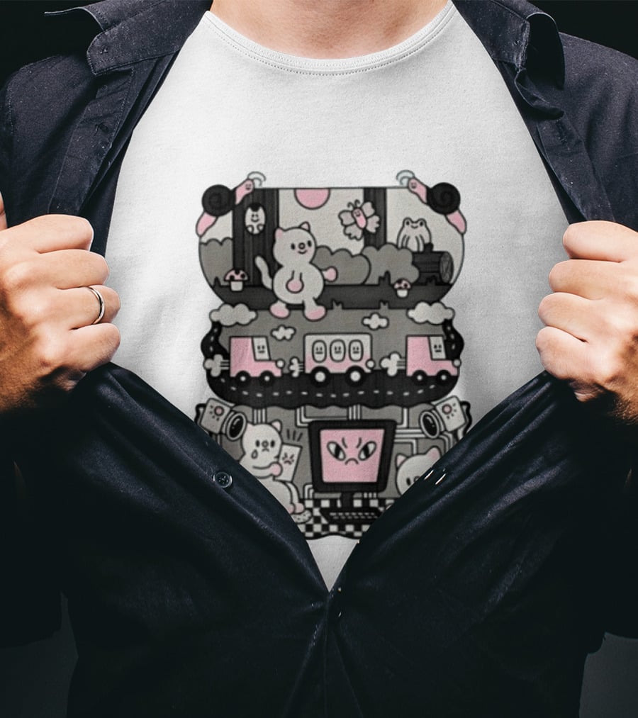 Surveillance Cat Life Internet Digital Computer Monitoring Cute Pink Scene T-Shirt
